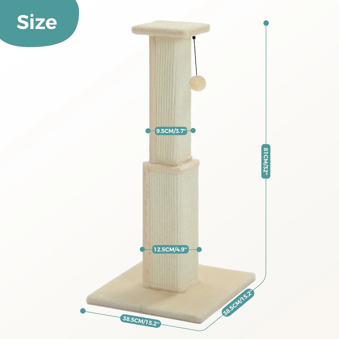 Large Cat Scratching Post with Woven Sisal and Dangling Ball Toy