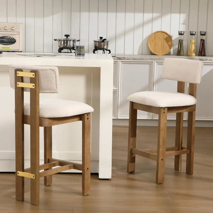 Elegant, Modern 26” Counter Height Stools, Set of 2, Upholstered with Backrest and Solid Wood Legs