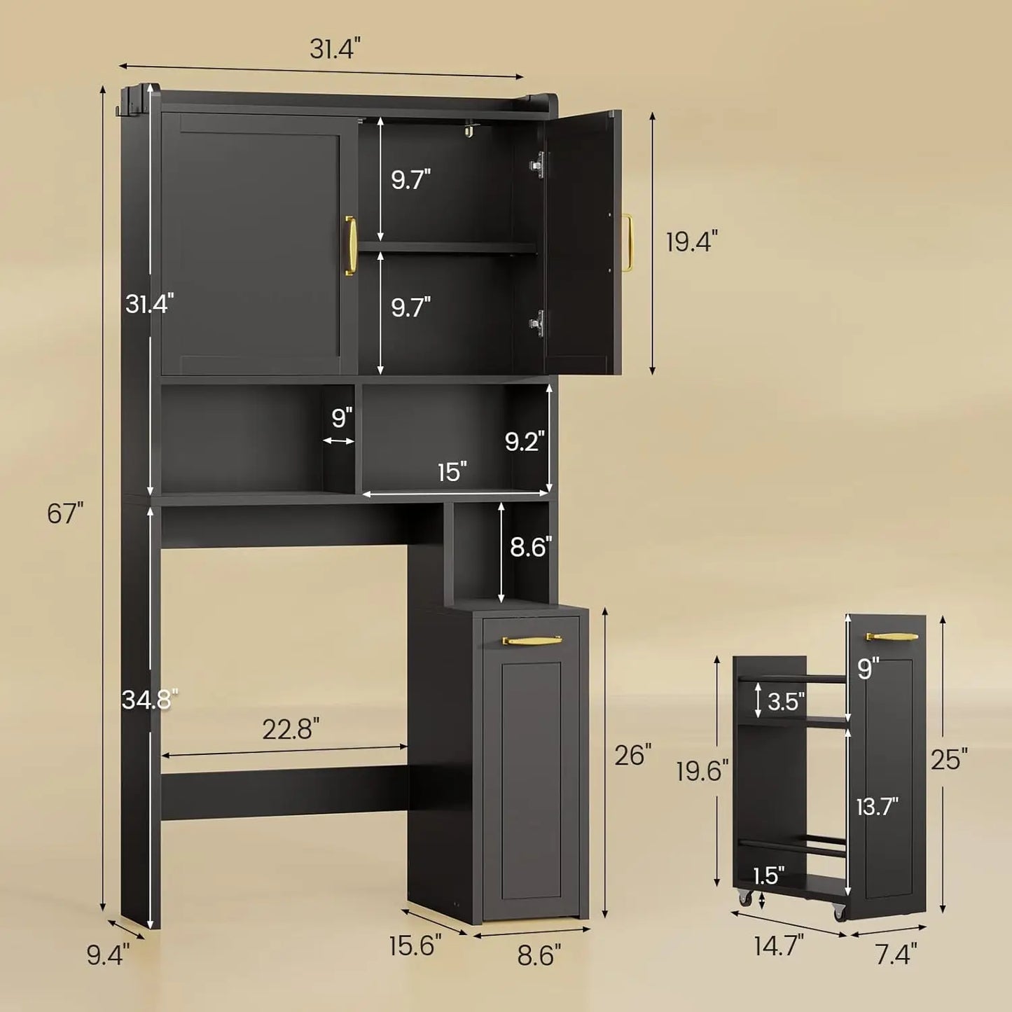 Adjustable Over The Toilet/Washer Storage Cabinet with Pull out Cabinet