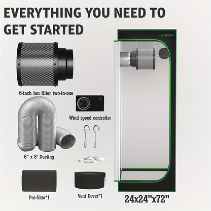 24"x24"x48" Grow Tent Kit With 6 Inch Air Carbon Filter, Australian Virgin Charcoal & Speed Controller