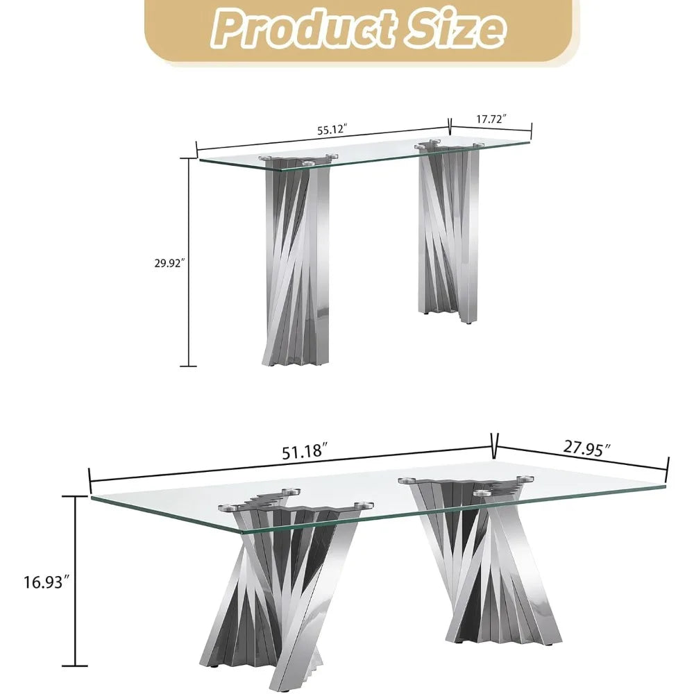 3 PC Modern Glass Table Set Includes Coffee Table, Console Table & End Table