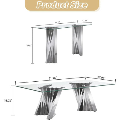 3 PC Modern Glass Table Set Includes Coffee Table, Console Table & End Table