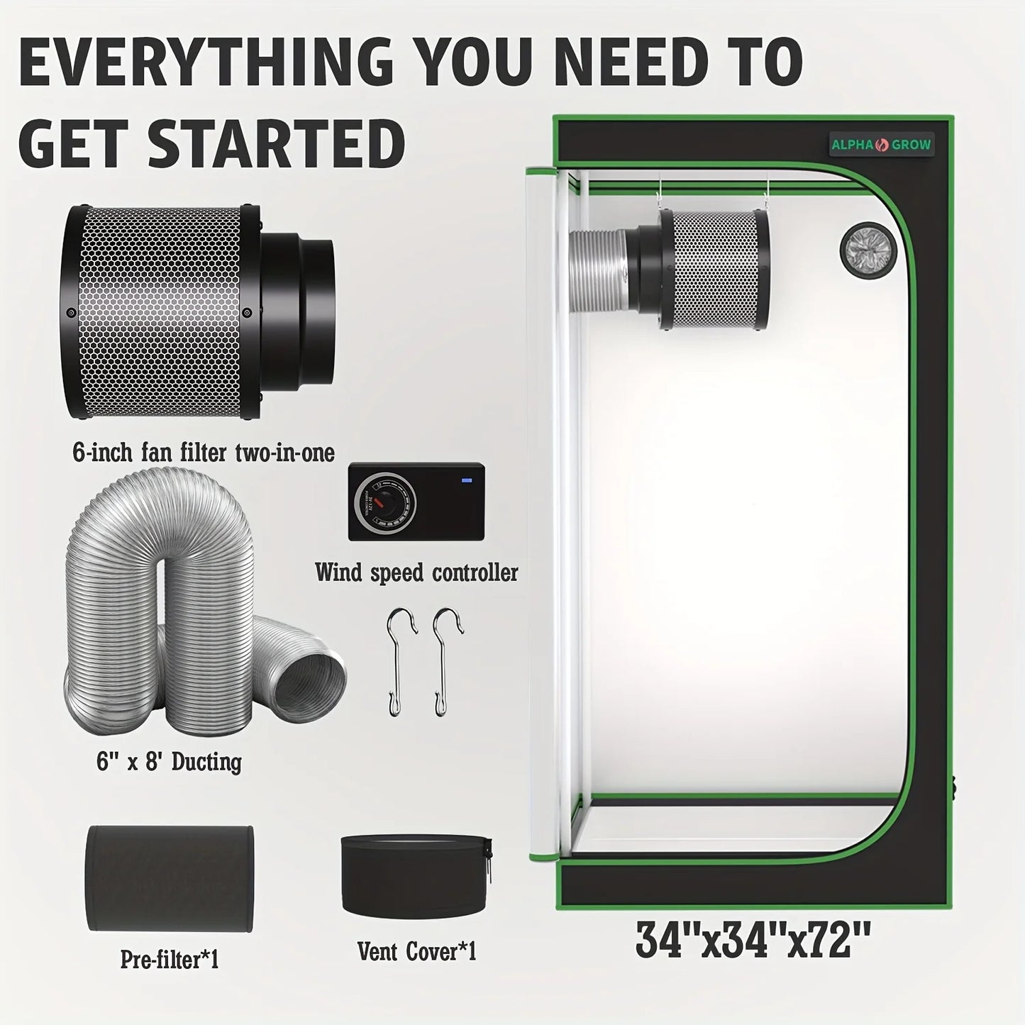 24"x24"x48" Grow Tent Kit With 6 Inch Air Carbon Filter, Australian Virgin Charcoal & Speed Controller