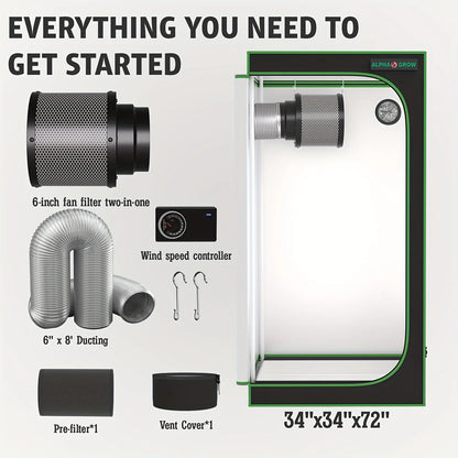 24"x24"x48" Grow Tent Kit With 6 Inch Air Carbon Filter, Australian Virgin Charcoal & Speed Controller