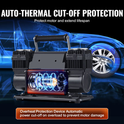 Tire Inflator Compressor,  6-10 CFM, Heavy Duty, Dual-Cylinder, 150PSI Air Pump with Adapters