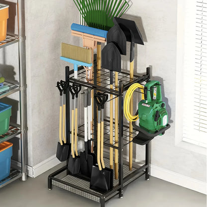 Garden tool rack, storage, heavy-duty, organizer