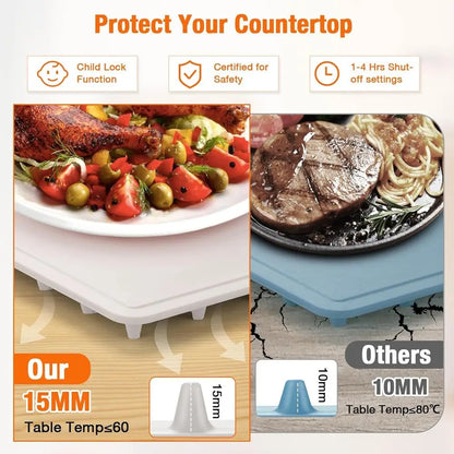 Large Electric Warming Tray with 7 Temperature Settings, Timer, and Child-Lock