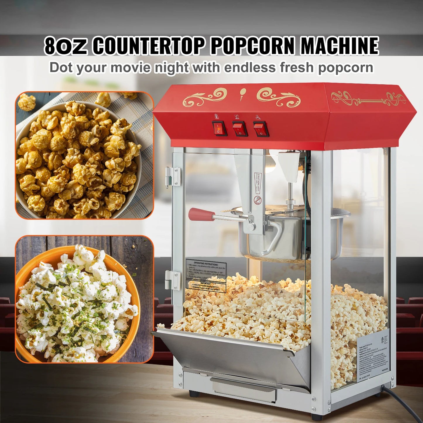 8/12Oz Automatic Electric Popcorn Maker with Scoop Spoon