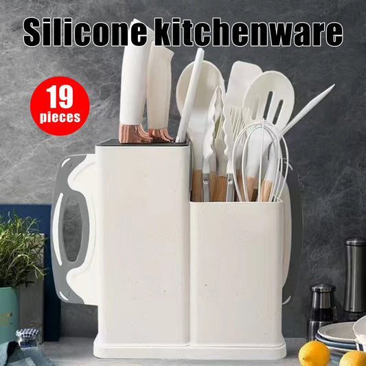 19 pcs Set w/kitchen knives, utensils, and a knife holder, high carbon steel