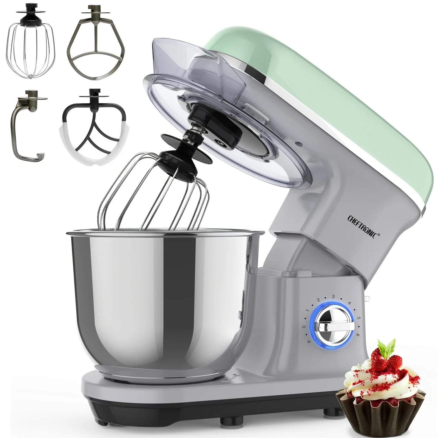 Stand Mixer, 5.5QT Tilt-Head Electric Food processor - 500W 6+P Speed