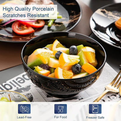 16 Piece Porcelain Dinnerware Set for 4 with Golden Spatter Design - Microwave and Dishwasher Safe