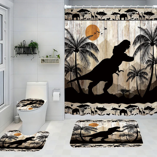 Dinosaur Bathroom Four-piece Set - Avant-garde Waterproof Shower Curtain
