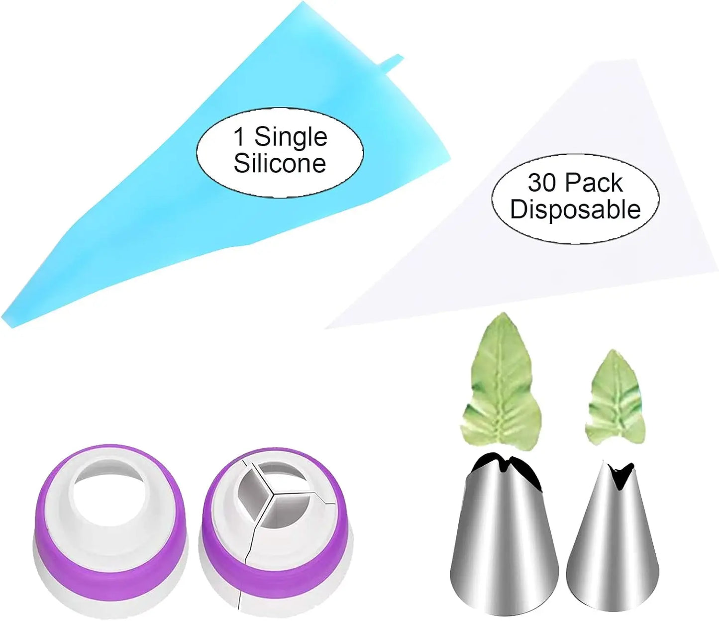 47-Piece Russian Piping Tips Set with Flower Nozzles, Leaf Tips, Couplers, and Baking Bags