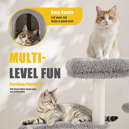 33IN Cat Tree, Multi-Level Tower, Play House with Sisal Scratching Post