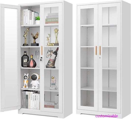 Display Cabinet with Glass Doors with Lock and Shelves,