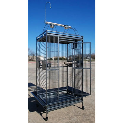 Extra Large Wrought Iron Bird Cage w/ Double Ladders, Open Play Top, On Wheels