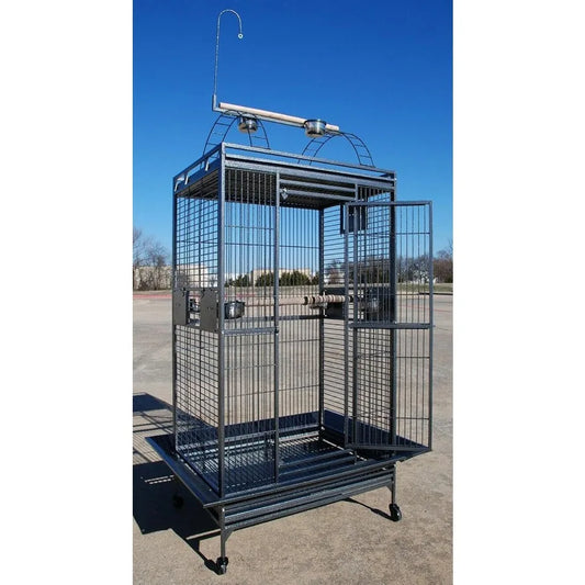 Extra Large Wrought Iron Bird Cage w/ Double Ladders, Open Play Top, On Wheels