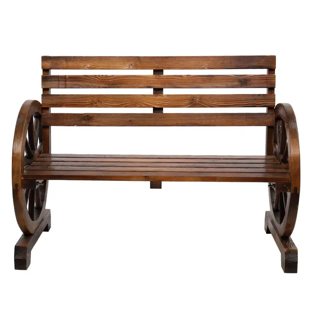 Wooden Rustic Wagon Wheel Bench with Armrest & Fir Construction