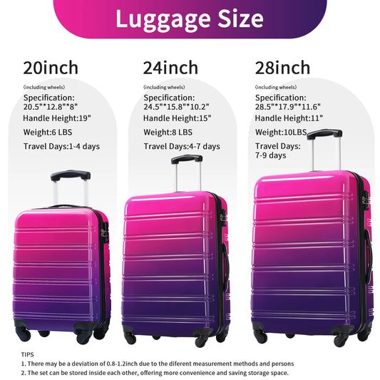 Hard-shell Luggage Set, 3 Piece, Gradient Color, Expandable with Spinner Wheels and TSA Lock