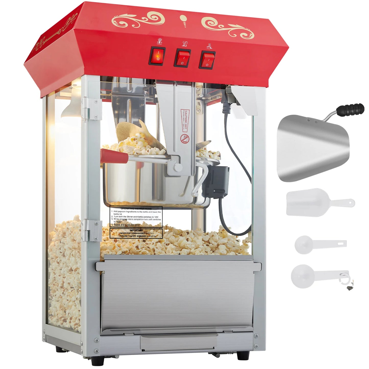 8/12Oz Automatic Electric Popcorn Maker with Scoop Spoon