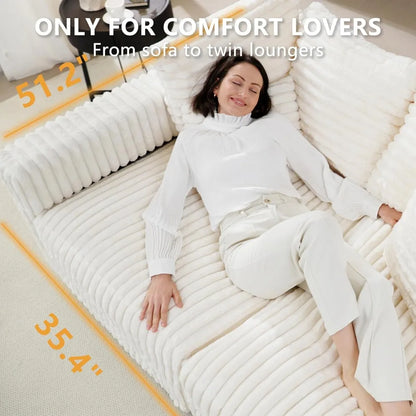 Modern Oversized Cloud Couch, Convertible 4 Deep Seat Foam Sofa Couch, 2 in 1 Plush Corduroy Sofa with 6 Soft Pillows