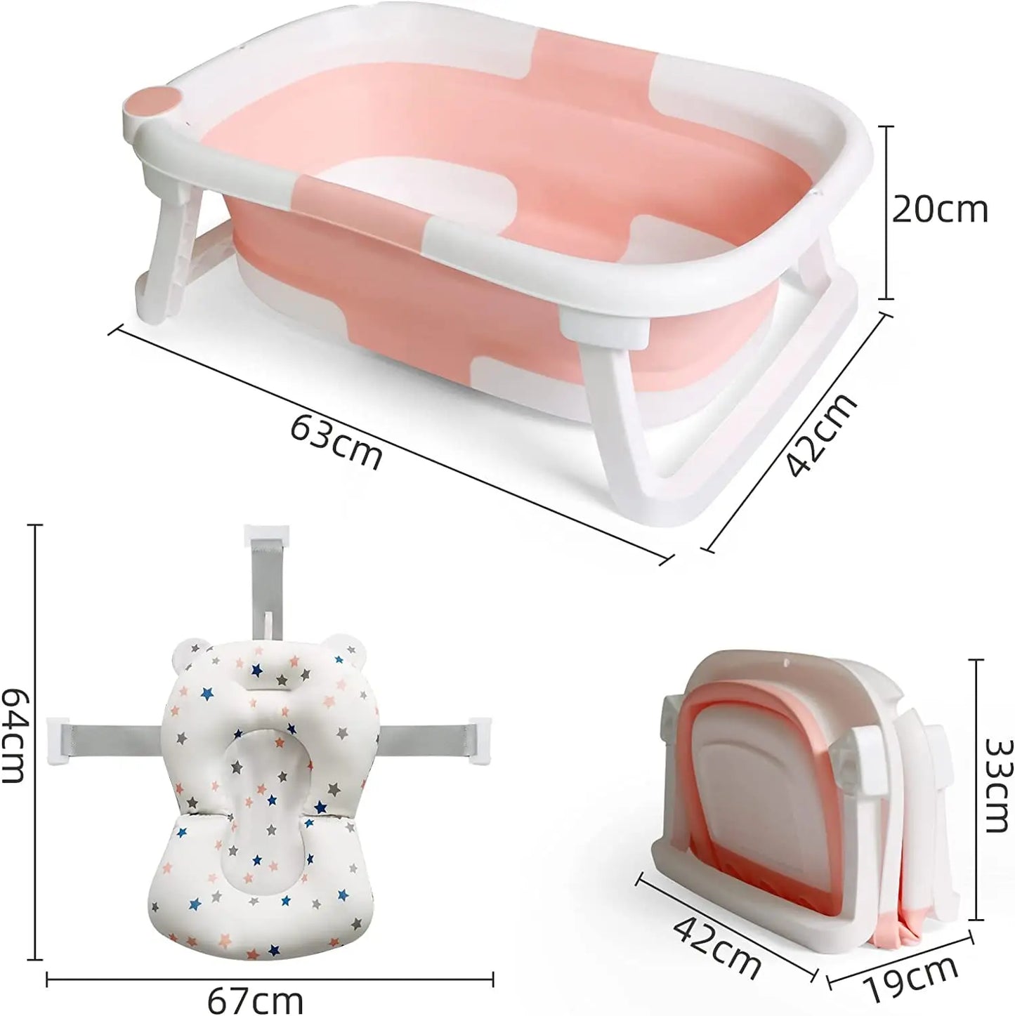 Foldable Baby Bath Tub with Bath Cushion, Thermometer Newborn to Toddler
