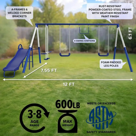 Heavy-Duty Metal Swing Set - Backyard Playset