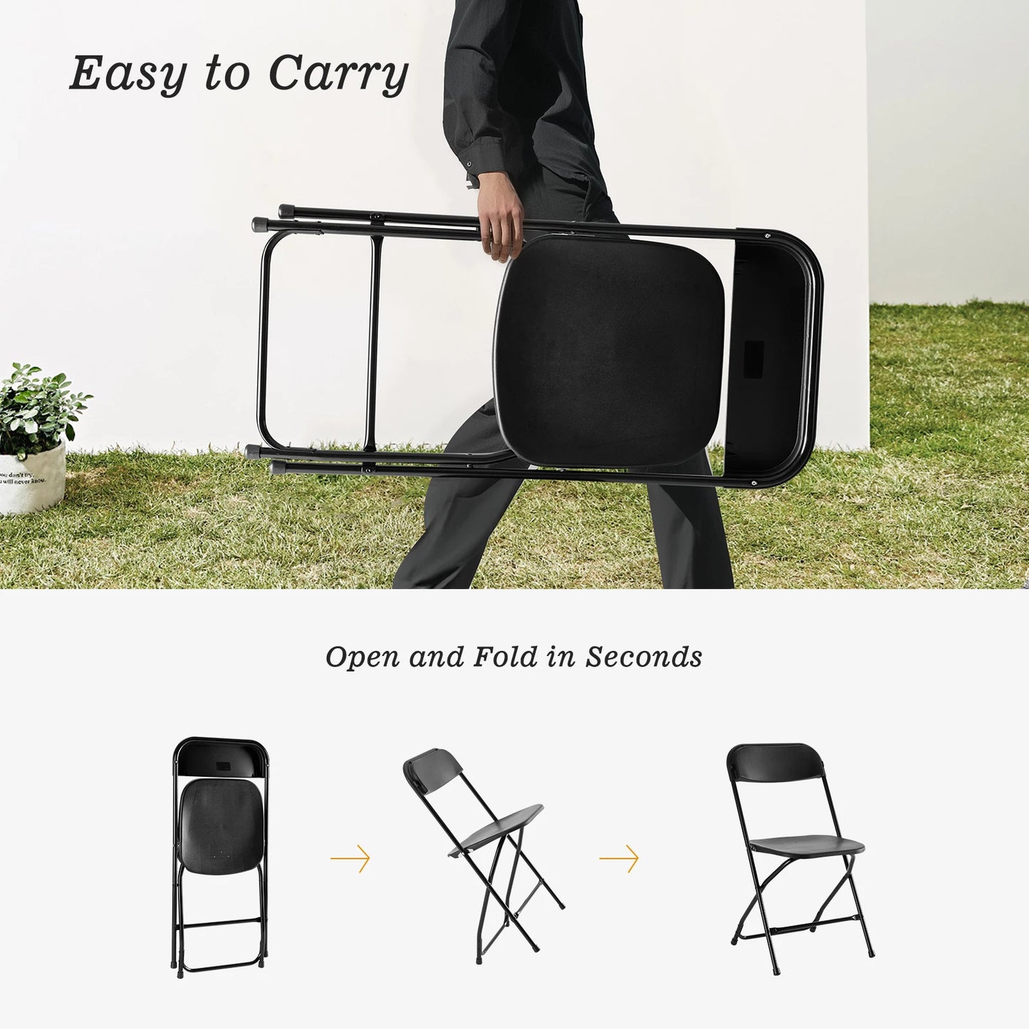 Plastic Seating - Metal Frame Folding Chair, 330LB Load Capacity, Lightweight and Portable