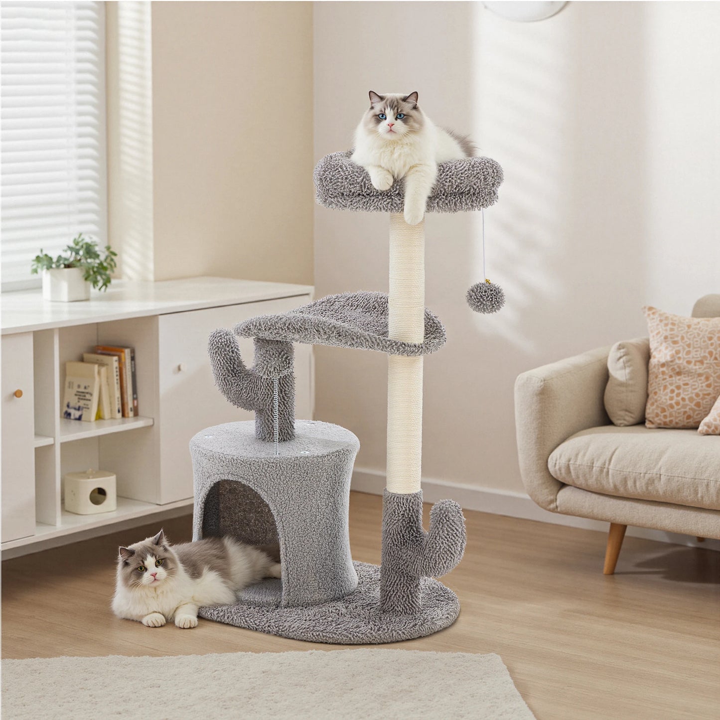 33IN Cat Tree, Multi-Level Tower, Play House with Sisal Scratching Post