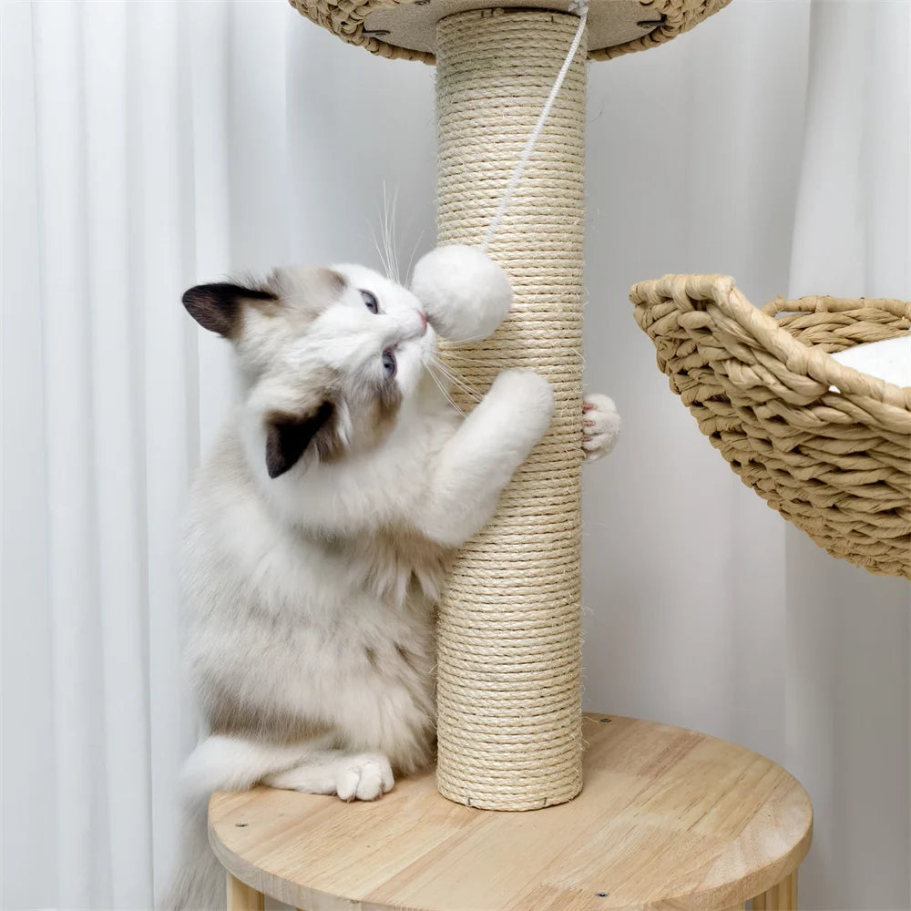 3-Tier Cat Tree Tower- Padded, Plush with Perches, Sisal Rope Scratching Posts and Hanging Toys