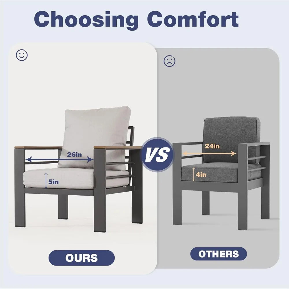 5 Pcs. Patio Set, Oversized Sectional with Washable Thick Cushions and Coffee Table