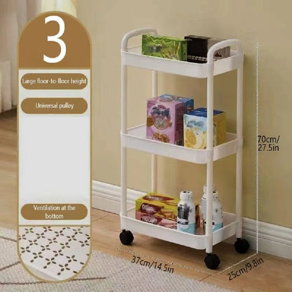 3/4-Tier Rolling Storage Cart, Organizer Trolley, Slim, Space-Saving, w/Adjustable Shelves