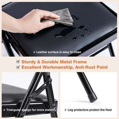 Leather Padded Folding Chair, 4 Pack, Sturdy and Durable