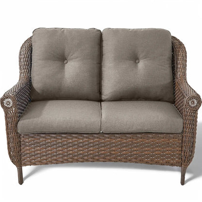 Patio Loveseat Sofa - Heavy Duty, All-Weather Brown Rattan Wicker