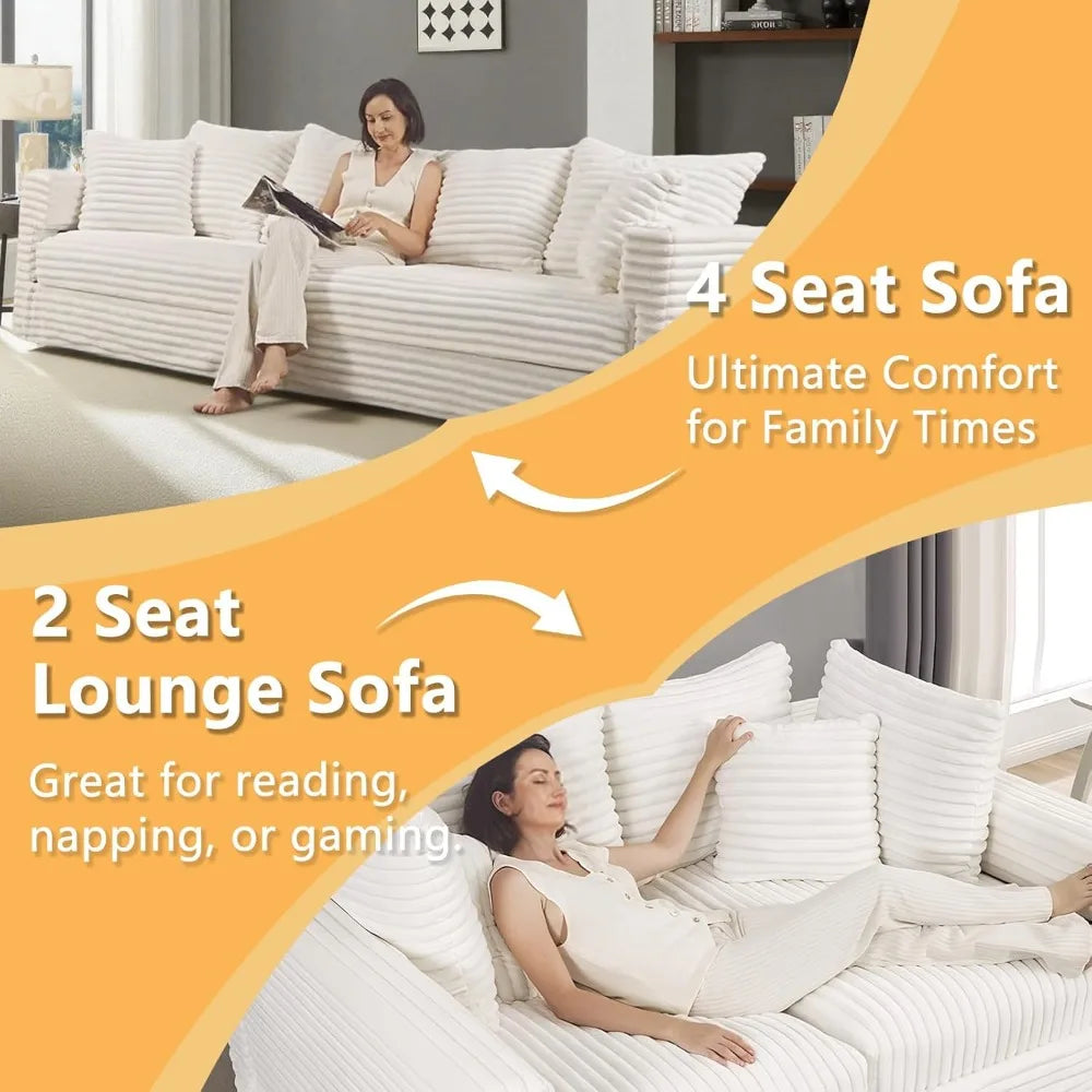 Modern Oversized Cloud Couch, Convertible 4 Deep Seat Foam Sofa Couch, 2 in 1 Plush Corduroy Sofa with 6 Soft Pillows