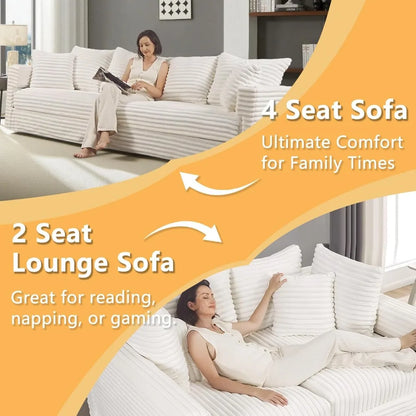 Modern Oversized Cloud Couch, Convertible 4 Deep Seat Foam Sofa Couch, 2 in 1 Plush Corduroy Sofa with 6 Soft Pillows