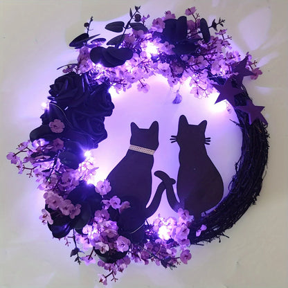 Black Cat Wreath Decor for Indoor Use