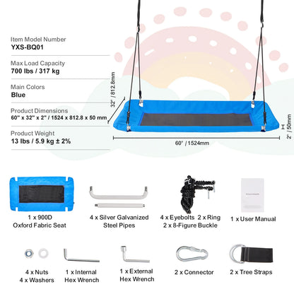 Tree Saucer Swing Seat 750lbs capacity w/ Adjustable Multi-Strand Ropes
