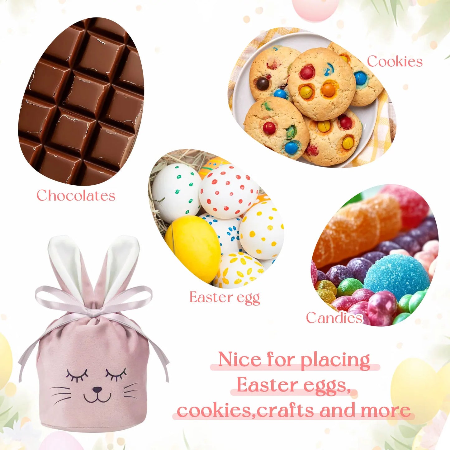 12-24pcs Easter Bunny Bags, Velvet, Bunny Ear Gift Bags