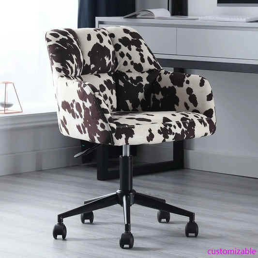 Cow Print Chair ,360°Swivel with Mid Back Support,  Armrest, Adjustable-Height and Upholstered