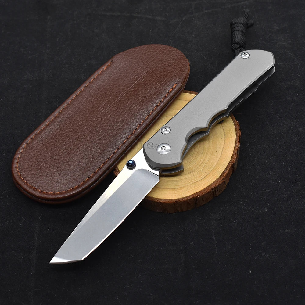 S35VN Blade w/Titanium Handle and Sheath-Stone Wash Titanium Alloy