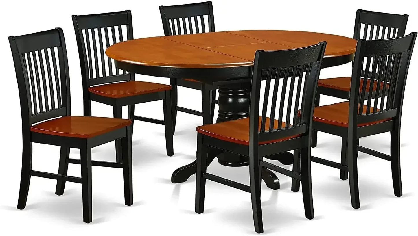 7 Piece Set - Dining Table and 6 Wooden Chairs with Black Cherry Finish