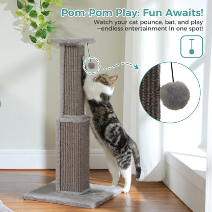 Large Cat Scratching Post with Woven Sisal and Dangling Ball Toy