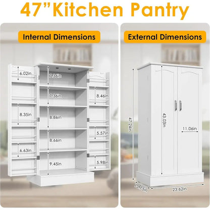 47” Freestanding Pantry Cabinet, Storage Cabinet with Doors and Adjustable Shelves