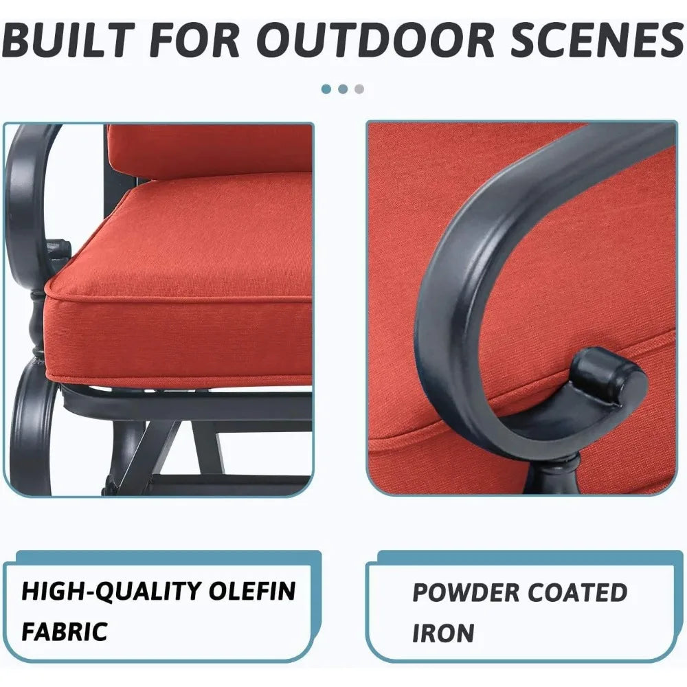 4-Piece Outdoor Patio Set - Swing Glider Loveseat and Spring Lounge Chairs with Side Table