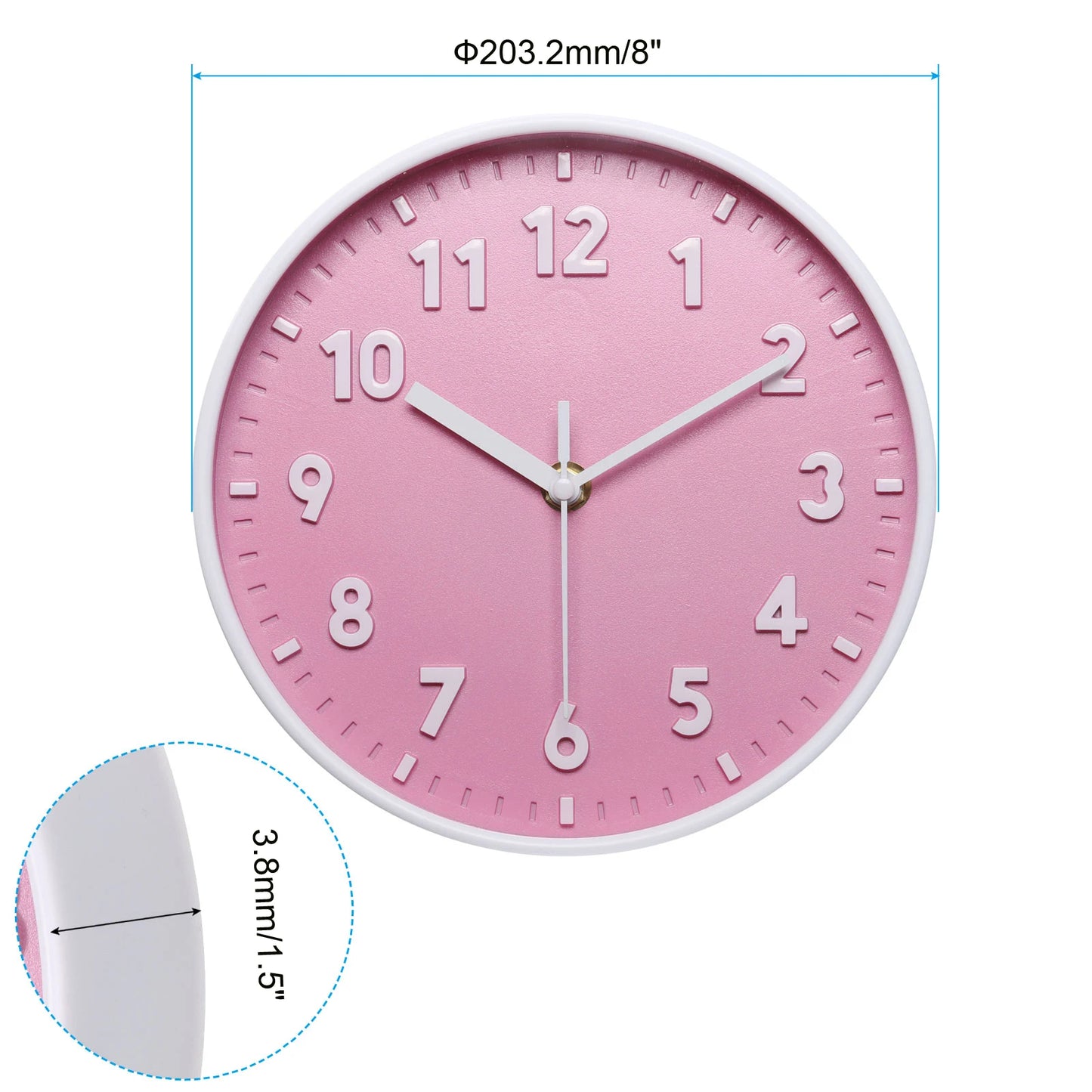 8 Inch Wall Clock 3D Number Quartz Battery Operated