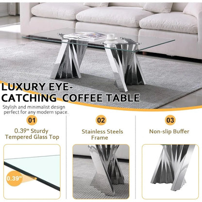 3 PC Modern Glass Table Set Includes Coffee Table, Console Table & End Table