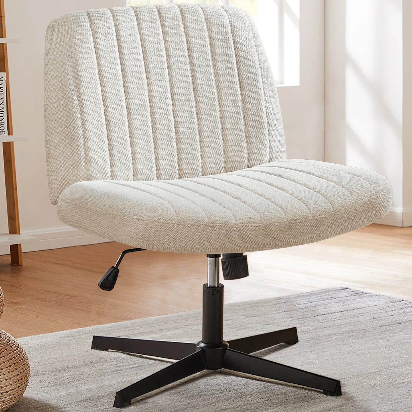 Cross Legged Desk Chair - Armless, Wide Seat and Back,  Adjustable