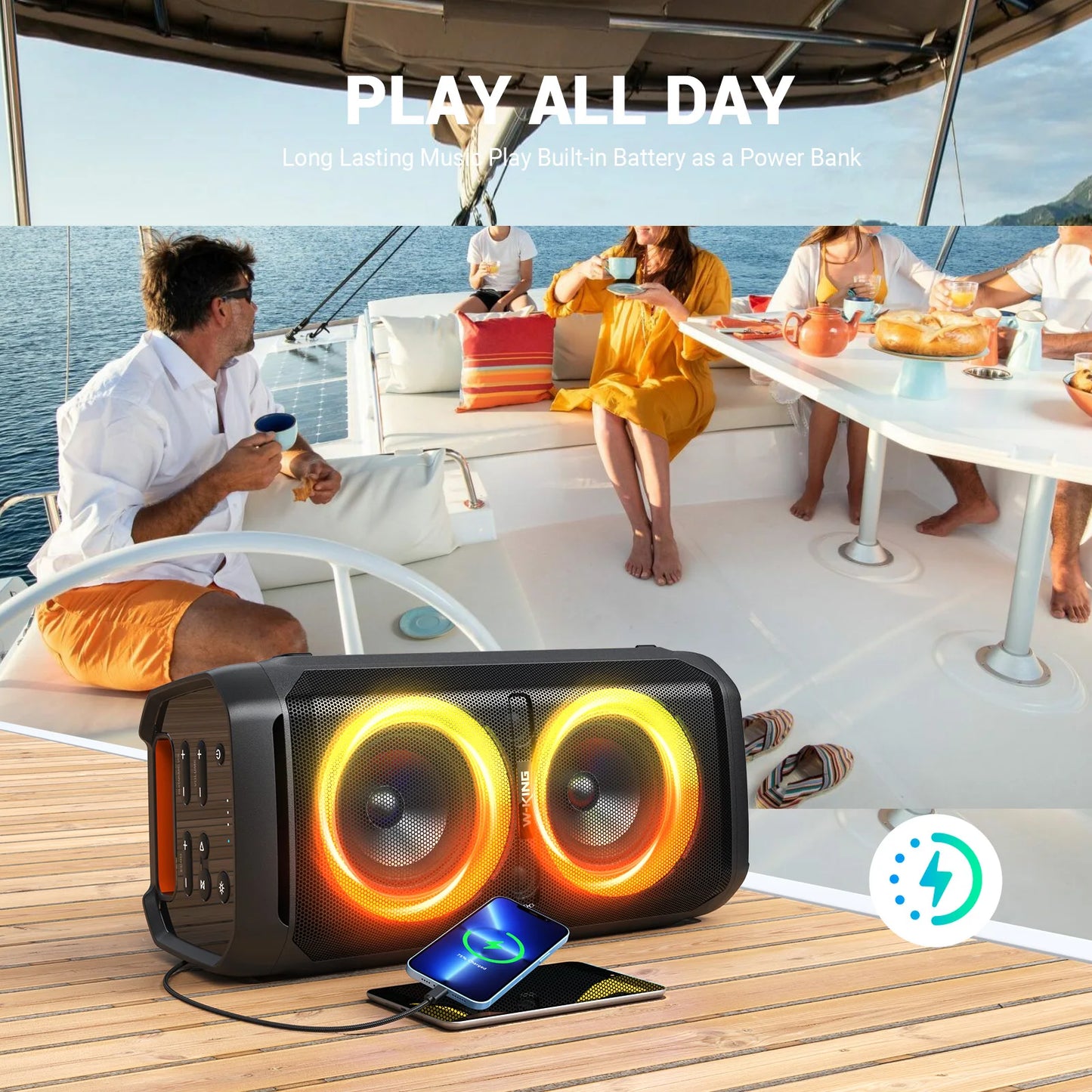 100W RMS Bluetooth Speakers, Waterproof, Portable, Party Boombox, Wireless w/lights