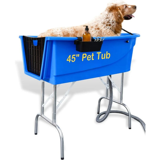 45" Pet Grooming Bathtub,  Heavy Duty with non-slip bottom, drain hose, and grooming leash for pet restraint
